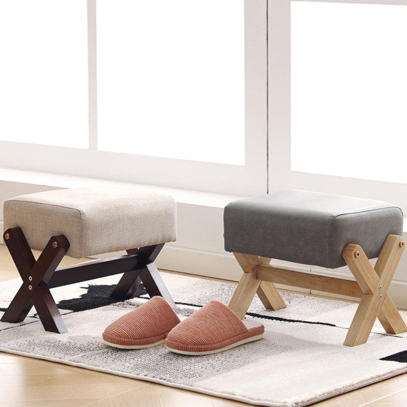 Modern Minimalist Rectangular Footstool with Rubberwood Frame, Cushioned Sponge, Fabric & PU Leather Upholstery, Armless & Backless for Living Room