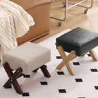 Modern Minimalist Rectangular Footstool with Rubberwood Frame, Cushioned Sponge, Fabric & PU Leather Upholstery, Armless & Backless for Living Room