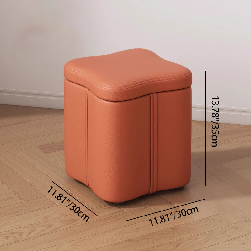 Modern Minimalist Flower Square Stool – Storable Solid Wood with Synthetic Fabric Sponge Cushion, Low, Backless & Armless for Living Room