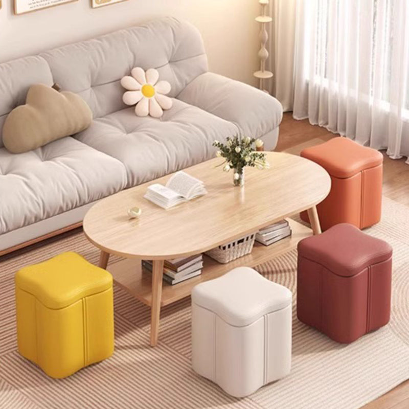 Modern Minimalist Flower Square Stool – Storable Solid Wood with Synthetic Fabric Sponge Cushion, Low, Backless & Armless for Living Room