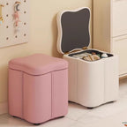 Modern Minimalist Flower Square Stool – Storable Solid Wood with Synthetic Fabric Sponge Cushion, Low, Backless & Armless for Living Room