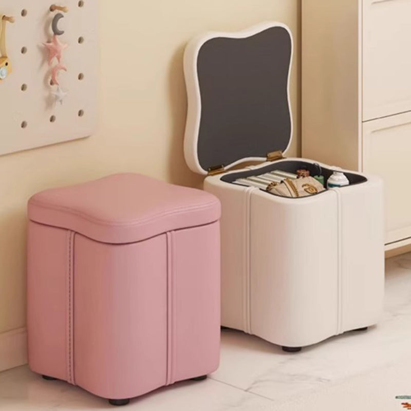 Modern Minimalist Flower Square Stool – Storable Solid Wood with Synthetic Fabric Sponge Cushion, Low, Backless & Armless for Living Room