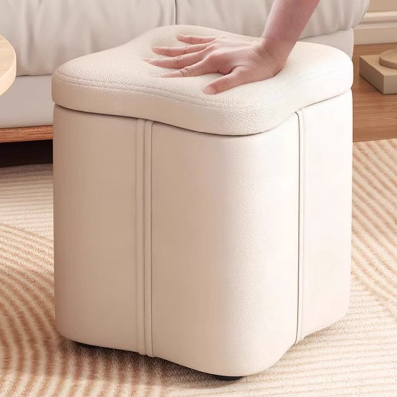 Modern Minimalist Flower Square Stool – Storable Solid Wood with Synthetic Fabric Sponge Cushion, Low, Backless & Armless for Living Room
