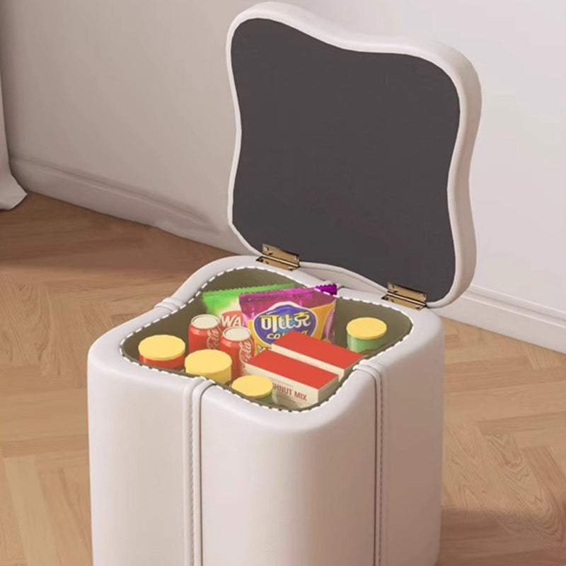 Modern Minimalist Flower Square Stool – Storable Solid Wood with Synthetic Fabric Sponge Cushion, Low, Backless & Armless for Living Room