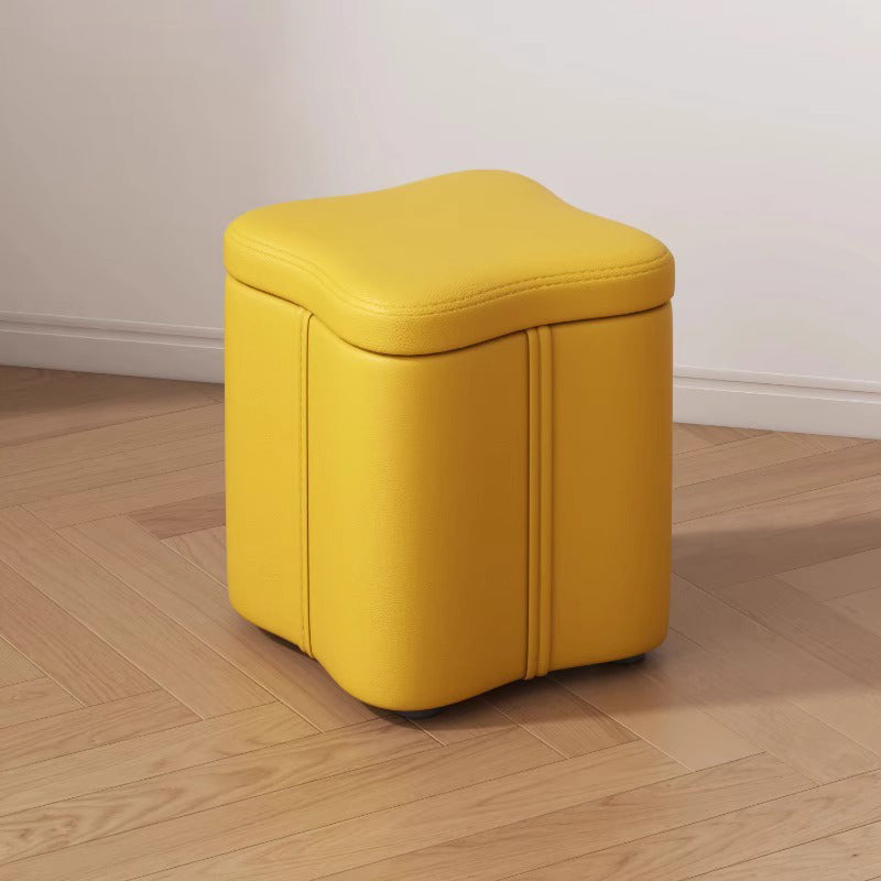Modern Minimalist Flower Square Stool – Storable Solid Wood with Synthetic Fabric Sponge Cushion, Low, Backless & Armless for Living Room