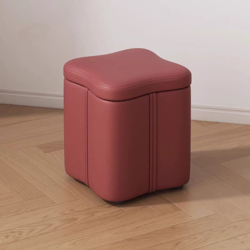 Modern Minimalist Flower Square Stool – Storable Solid Wood with Synthetic Fabric Sponge Cushion, Low, Backless & Armless for Living Room