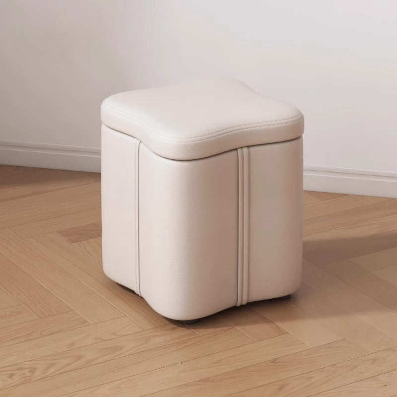Modern Minimalist Flower Square Stool – Storable Solid Wood with Synthetic Fabric Sponge Cushion, Low, Backless & Armless for Living Room