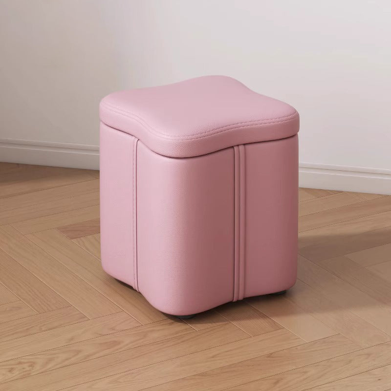Modern Minimalist Flower Square Stool – Storable Solid Wood with Synthetic Fabric Sponge Cushion, Low, Backless & Armless for Living Room