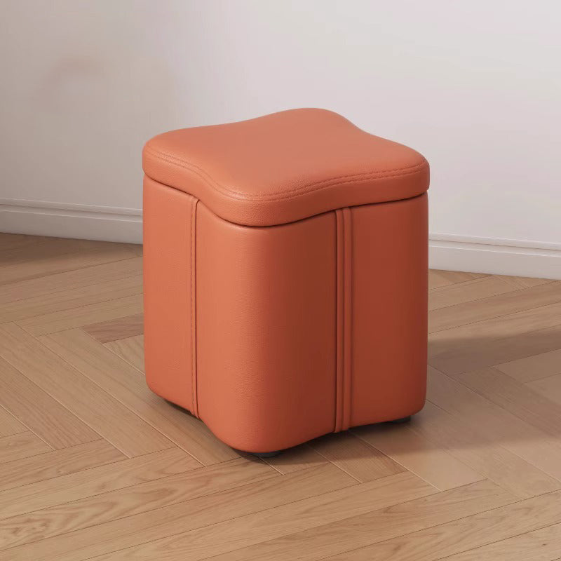 Modern Minimalist Flower Square Stool – Storable Solid Wood with Synthetic Fabric Sponge Cushion, Low, Backless & Armless for Living Room