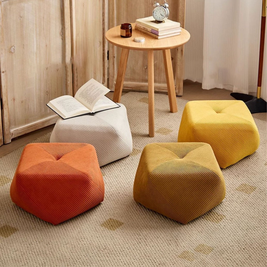 Modern Octagonal Footstool — Solid Wood & Plywood with Corduroy Cushioned Top, Stackable, Backless & Armless for Living Room