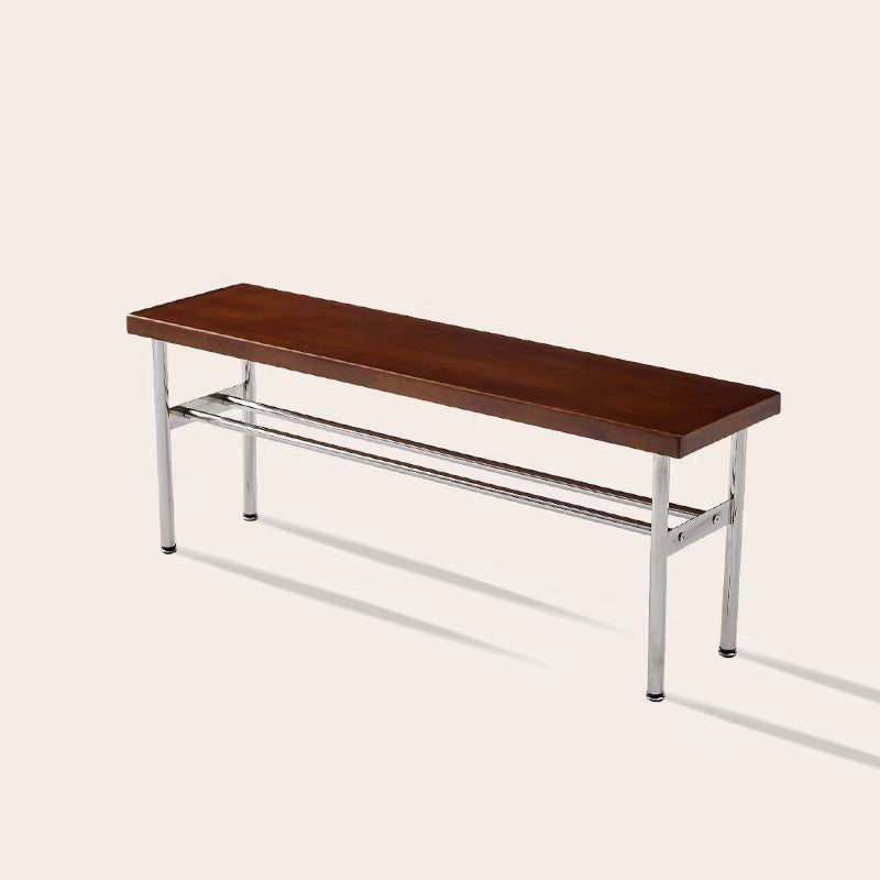 Traditional Vintage Rectangular Stainless Steel Rubberwood Bench Backless Armless For Hallway