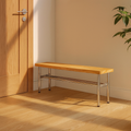 Traditional Vintage Rectangular Stainless Steel Rubberwood Bench Backless Armless For Hallway