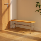 Traditional Vintage Rectangular Stainless Steel Rubberwood Bench Backless Armless For Hallway