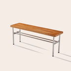 Traditional Vintage Rectangular Stainless Steel Rubberwood Bench Backless Armless For Hallway