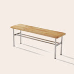 Traditional Vintage Rectangular Stainless Steel Rubberwood Bench Backless Armless For Hallway