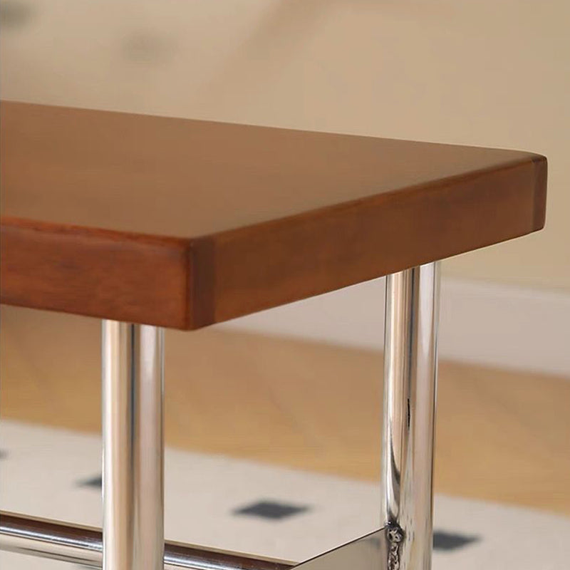 Traditional Vintage Rectangular Stainless Steel Rubberwood Bench Backless Armless For Hallway