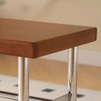 Traditional Vintage Rectangular Stainless Steel Rubberwood Bench Backless Armless For Hallway