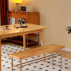 Traditional Vintage Rectangular Stainless Steel Rubberwood Bench Backless Armless For Hallway