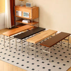 Traditional Vintage Rectangular Stainless Steel Rubberwood Bench Backless Armless For Hallway