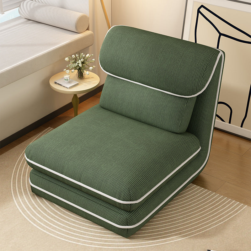Modern Minimalist Foldable Rectangular Iron Frame Chair with Corduroy Upholstery and PP Cotton Sponge Padding, Armless Recliner Backrest for Bedroom