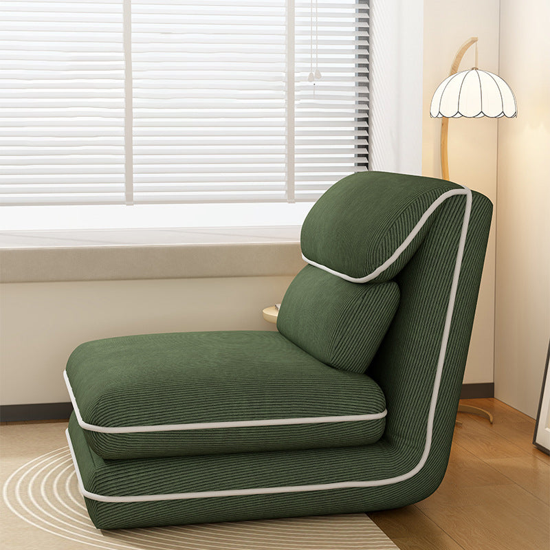 Modern Minimalist Foldable Rectangular Iron Frame Chair with Corduroy Upholstery and PP Cotton Sponge Padding, Armless Recliner Backrest for Bedroom