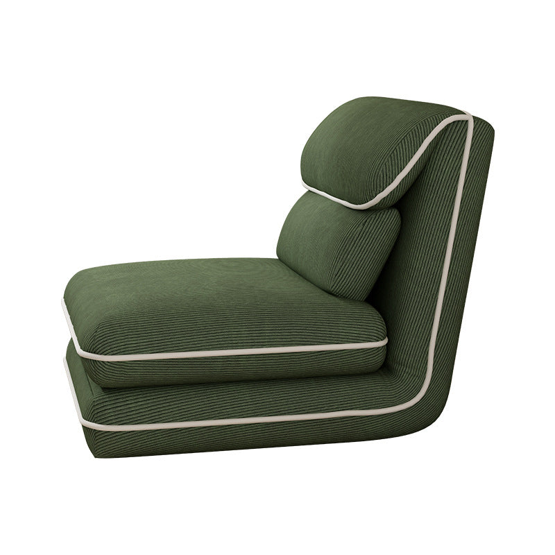 Modern Minimalist Foldable Rectangular Iron Frame Chair with Corduroy Upholstery and PP Cotton Sponge Padding, Armless Recliner Backrest for Bedroom