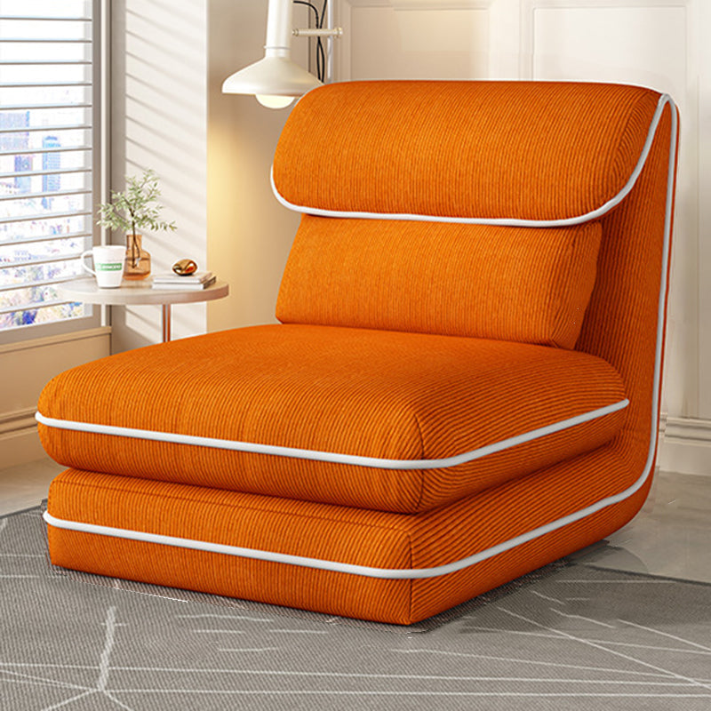 Modern Minimalist Foldable Rectangular Iron Frame Chair with Corduroy Upholstery and PP Cotton Sponge Padding, Armless Recliner Backrest for Bedroom