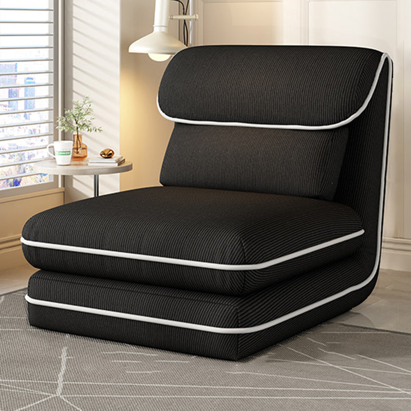 Modern Minimalist Foldable Rectangular Iron Frame Chair with Corduroy Upholstery and PP Cotton Sponge Padding, Armless Recliner Backrest for Bedroom