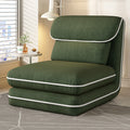 Modern Minimalist Foldable Rectangular Iron Frame Chair with Corduroy Upholstery and PP Cotton Sponge Padding, Armless Recliner Backrest for Bedroom