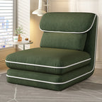 Modern Minimalist Foldable Rectangular Iron Frame Chair with Corduroy Upholstery and PP Cotton Sponge Padding, Armless Recliner Backrest for Bedroom