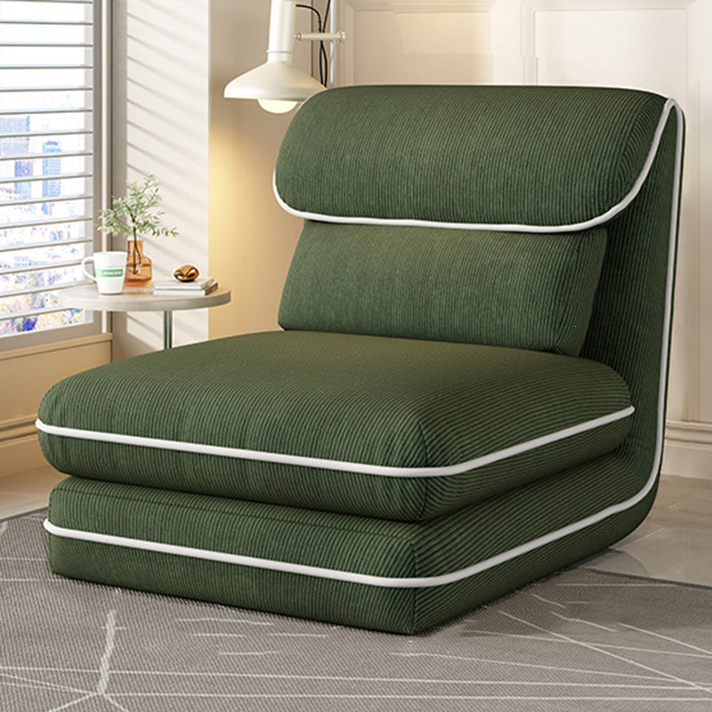 Modern Minimalist Foldable Rectangular Iron Frame Chair with Corduroy Upholstery and PP Cotton Sponge Padding, Armless Recliner Backrest for Bedroom