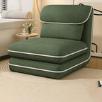 Modern Minimalist Foldable Rectangular Iron Frame Chair with Corduroy Upholstery and PP Cotton Sponge Padding, Armless Recliner Backrest for Bedroom