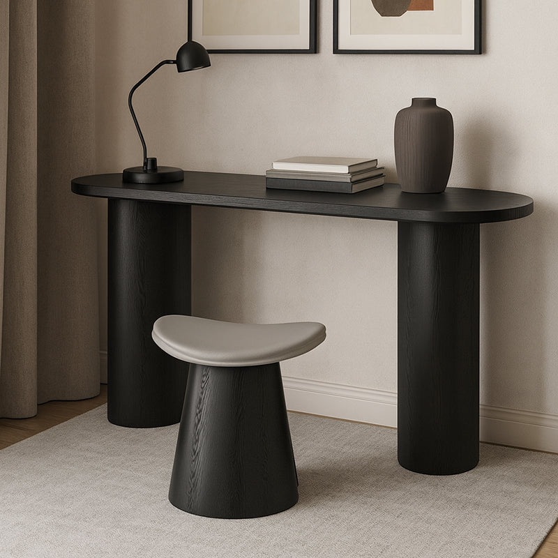 Traditional Vintage Arc-Shaped Plywood Stool with Microfiber Leather Cushion - Low, Backless & Armless Living Room Seating