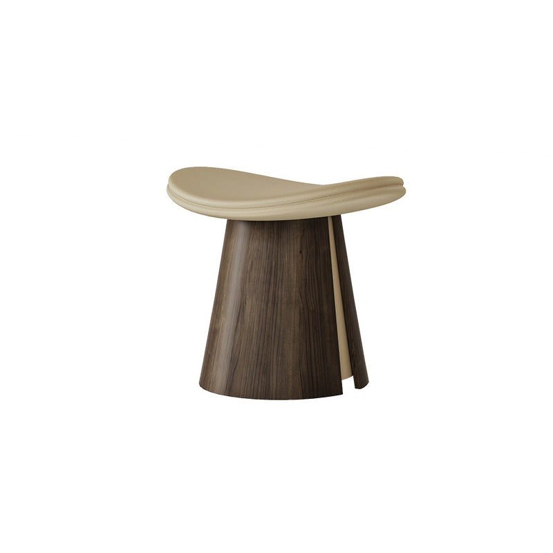 Taburete de Contrachapado Curvado de Estilo Vintage con Cojín de Cuero Microfibra - Asiento Bajo, Sin Respaldo y Sin Brazos para Sala de Estar