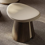 Taburete de Contrachapado Curvado de Estilo Vintage con Cojín de Cuero Microfibra - Asiento Bajo, Sin Respaldo y Sin Brazos para Sala de Estar
