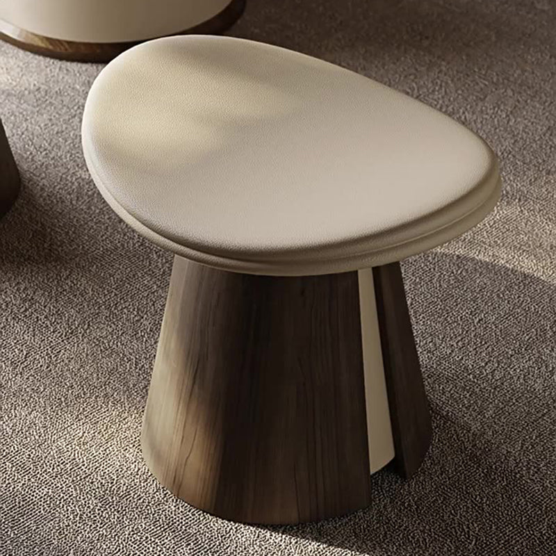 Taburete de Contrachapado Curvado de Estilo Vintage con Cojín de Cuero Microfibra - Asiento Bajo, Sin Respaldo y Sin Brazos para Sala de Estar
