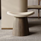 Taburete de Contrachapado Curvado de Estilo Vintage con Cojín de Cuero Microfibra - Asiento Bajo, Sin Respaldo y Sin Brazos para Sala de Estar