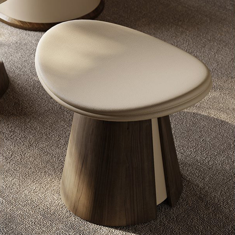 Taburete de Contrachapado Curvado de Estilo Vintage con Cojín de Cuero Microfibra - Asiento Bajo, Sin Respaldo y Sin Brazos para Sala de Estar