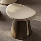 Taburete de Contrachapado Curvado de Estilo Vintage con Cojín de Cuero Microfibra - Asiento Bajo, Sin Respaldo y Sin Brazos para Sala de Estar