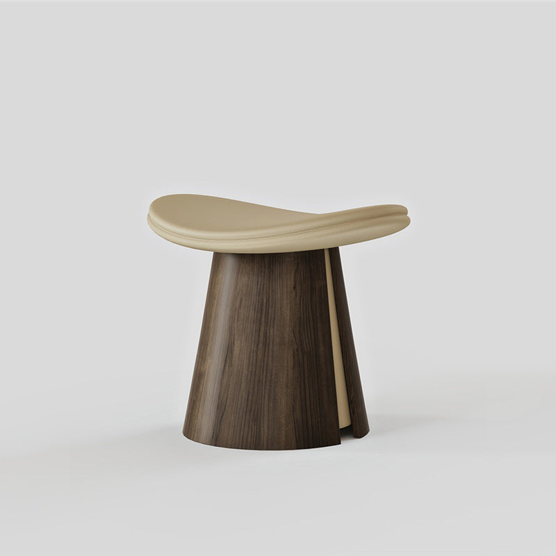 Taburete de Contrachapado Curvado de Estilo Vintage con Cojín de Cuero Microfibra - Asiento Bajo, Sin Respaldo y Sin Brazos para Sala de Estar