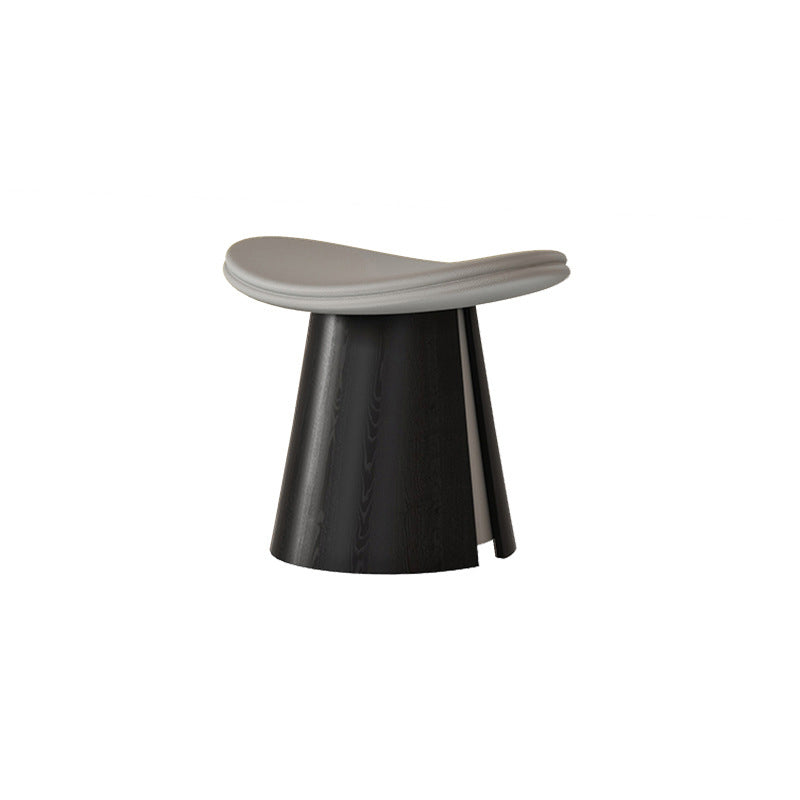 Taburete de Contrachapado Curvado de Estilo Vintage con Cojín de Cuero Microfibra - Asiento Bajo, Sin Respaldo y Sin Brazos para Sala de Estar