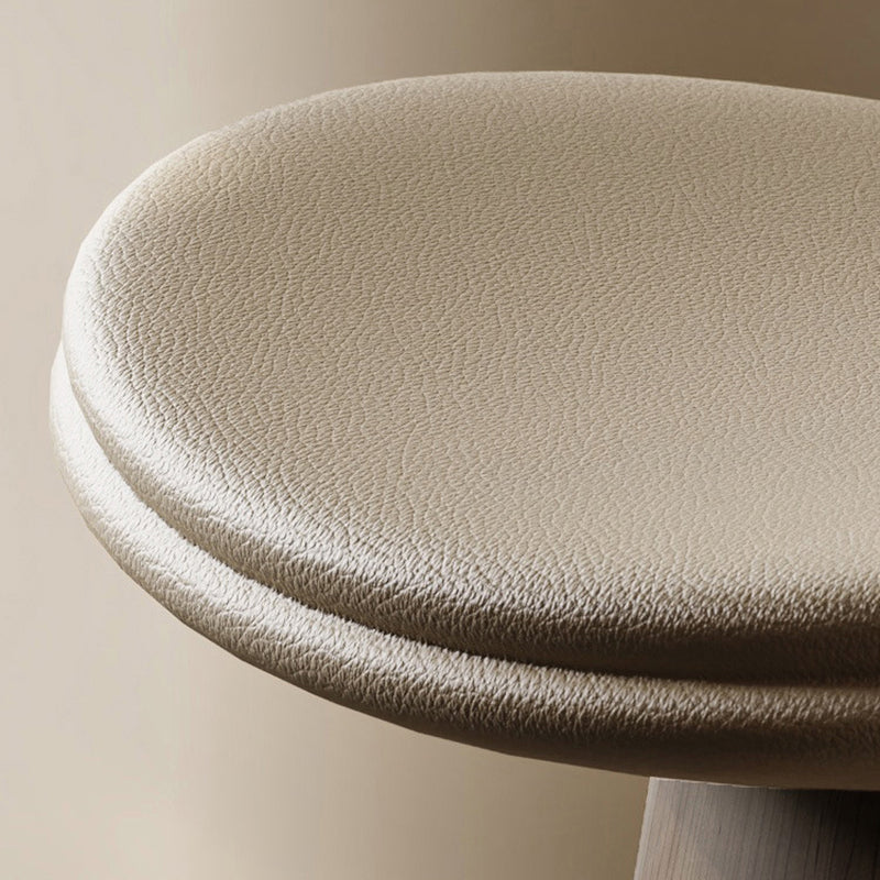 Taburete de Contrachapado Curvado de Estilo Vintage con Cojín de Cuero Microfibra - Asiento Bajo, Sin Respaldo y Sin Brazos para Sala de Estar
