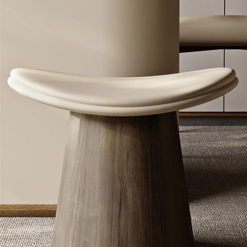 Taburete de Contrachapado Curvado de Estilo Vintage con Cojín de Cuero Microfibra - Asiento Bajo, Sin Respaldo y Sin Brazos para Sala de Estar