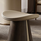 Taburete de Contrachapado Curvado de Estilo Vintage con Cojín de Cuero Microfibra - Asiento Bajo, Sin Respaldo y Sin Brazos para Sala de Estar