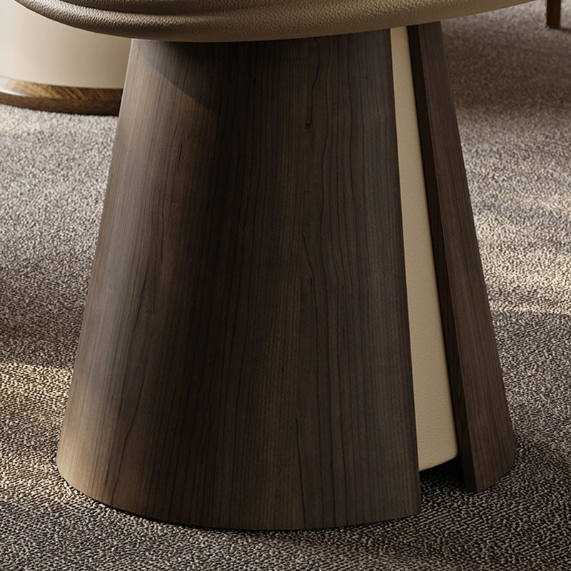 Taburete de Contrachapado Curvado de Estilo Vintage con Cojín de Cuero Microfibra - Asiento Bajo, Sin Respaldo y Sin Brazos para Sala de Estar