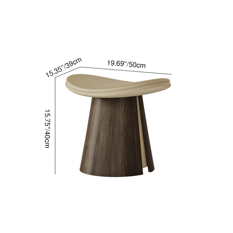 Taburete de Contrachapado Curvado de Estilo Vintage con Cojín de Cuero Microfibra - Asiento Bajo, Sin Respaldo y Sin Brazos para Sala de Estar