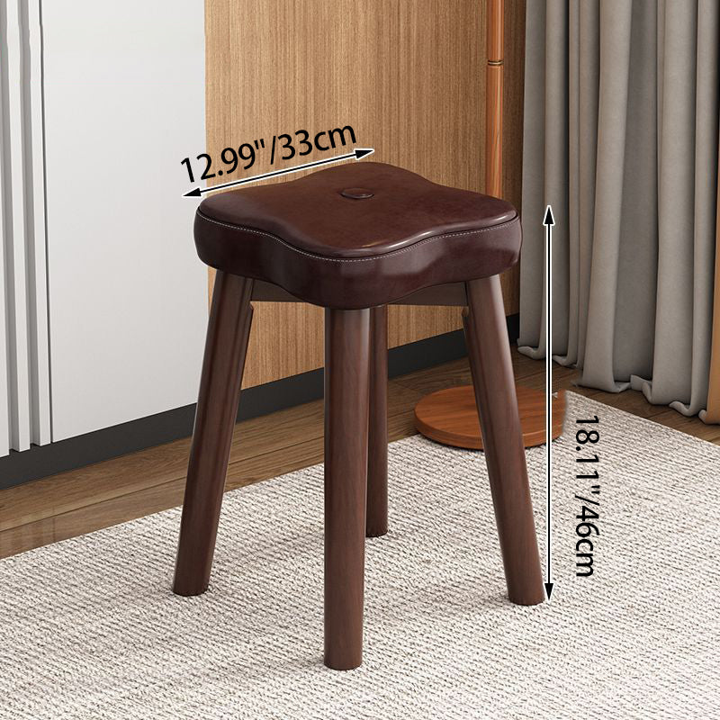 Taburete bajo tradicional vintage floral de madera maciza con cojín de piel sintética encerada al aceite – Apilable, sin respaldo y sin reposabrazos para sala de estar
