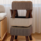 Taburete moderno minimalista apilable de madera maciza con cojín de tela - Cuadrado, sin respaldo ni reposabrazos, ideal para pasillos