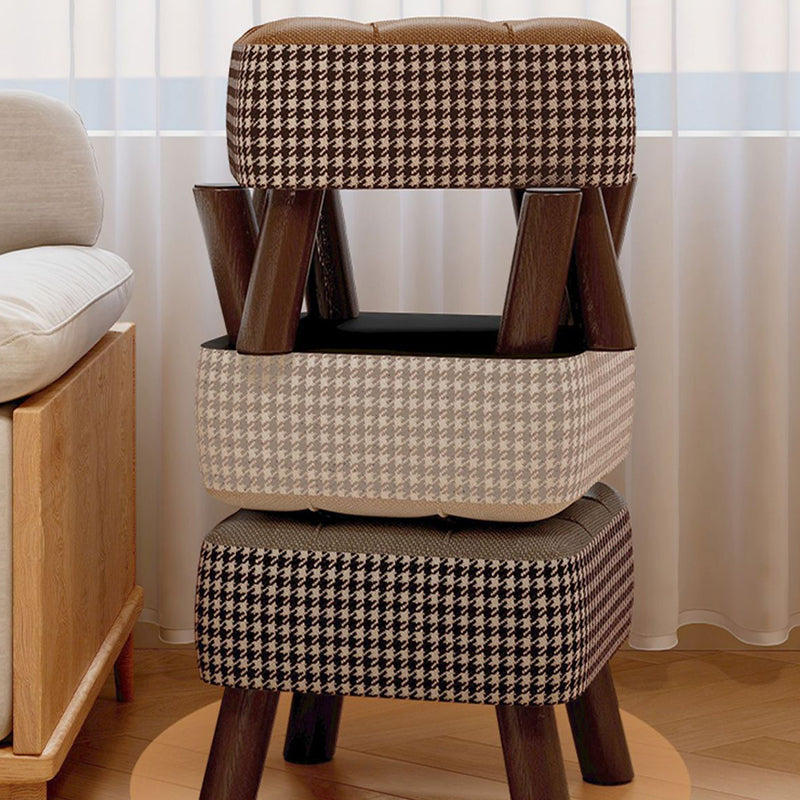 Taburete moderno minimalista apilable de madera maciza con cojín de tela - Cuadrado, sin respaldo ni reposabrazos, ideal para pasillos