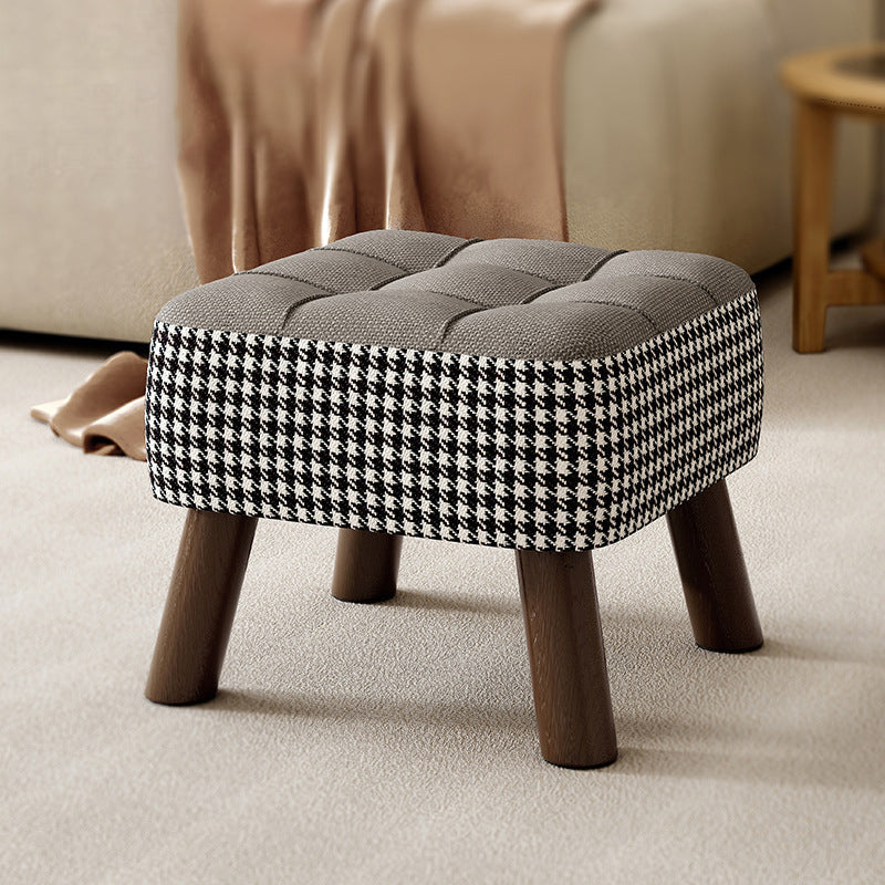 Modern Minimalist Stackable Solid Wood Stool with Fabric Cushion - Square, Backless & Armless, Ideal for Hallways